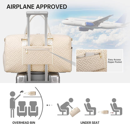 Duffle Bag for Travel, Weekender Bag with Shoe Compartment, Carry On Overnight Bag for Women with Toiletry Bag, Gym Bag with Wet Pocket, Hospital Bags for Labor and Delivery Beige