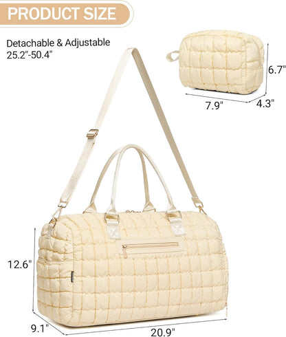 Duffle Bag for Travel, Weekender Bag with Shoe Compartment, Carry On Overnight Bag for Women with Toiletry Bag, Gym Bag with Wet Pocket, Hospital Bags for Labor and Delivery Beige