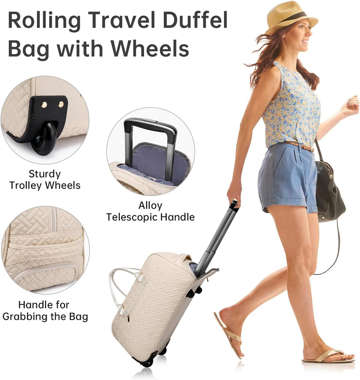 Duffle Bag for Travel, Weekender Bag with Shoe Compartment, Carry On Overnight Bag for Women with Toiletry Bag, Gym Bag with Wet Pocket, Hospital Bags for Labor and Delivery Beige