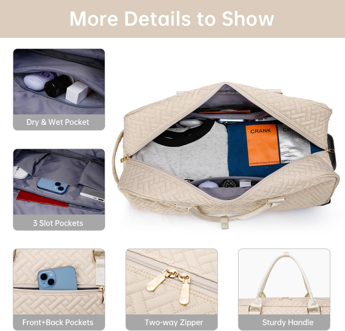 Duffle Bag for Travel, Weekender Bag with Shoe Compartment, Carry On Overnight Bag for Women with Toiletry Bag, Gym Bag with Wet Pocket, Hospital Bags for Labor and Delivery Beige