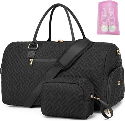 Duffle Bag for Travel, Weekender Bag with Shoe Compartment, Carry On Overnight Bag for Women with Toiletry Bag, Gym Bag with Wet Pocket, Hospital Bags for Labor and Delivery Beige
