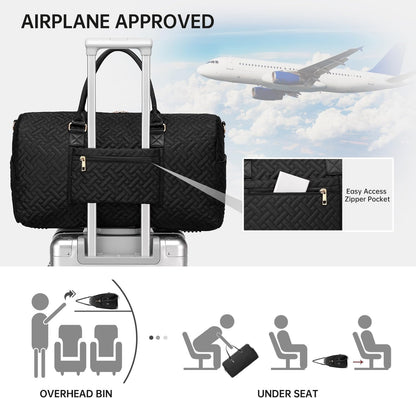 Duffle Bag for Travel, Weekender Bag with Shoe Compartment, Carry On Overnight Bag for Women with Toiletry Bag, Gym Bag with Wet Pocket, Hospital Bags for Labor and Delivery Beige