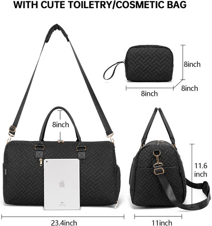 Duffle Bag for Travel, Weekender Bag with Shoe Compartment, Carry On Overnight Bag for Women with Toiletry Bag, Gym Bag with Wet Pocket, Hospital Bags for Labor and Delivery Beige