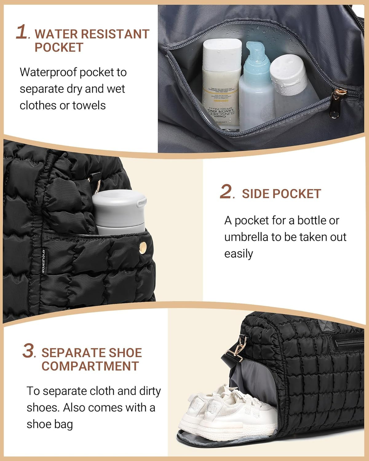 Duffle Bag for Travel, Weekender Bag with Shoe Compartment, Carry On Overnight Bag for Women with Toiletry Bag, Gym Bag with Wet Pocket, Hospital Bags for Labor and Delivery Beige