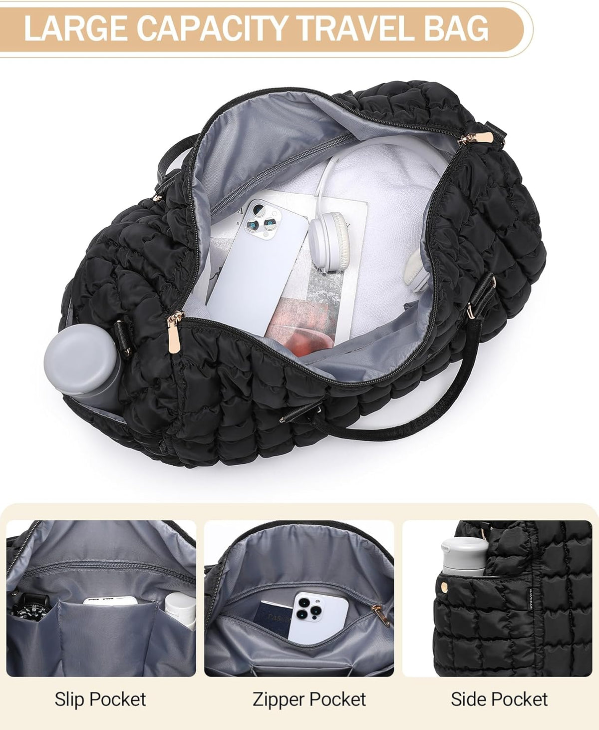 Duffle Bag for Travel, Weekender Bag with Shoe Compartment, Carry On Overnight Bag for Women with Toiletry Bag, Gym Bag with Wet Pocket, Hospital Bags for Labor and Delivery Beige