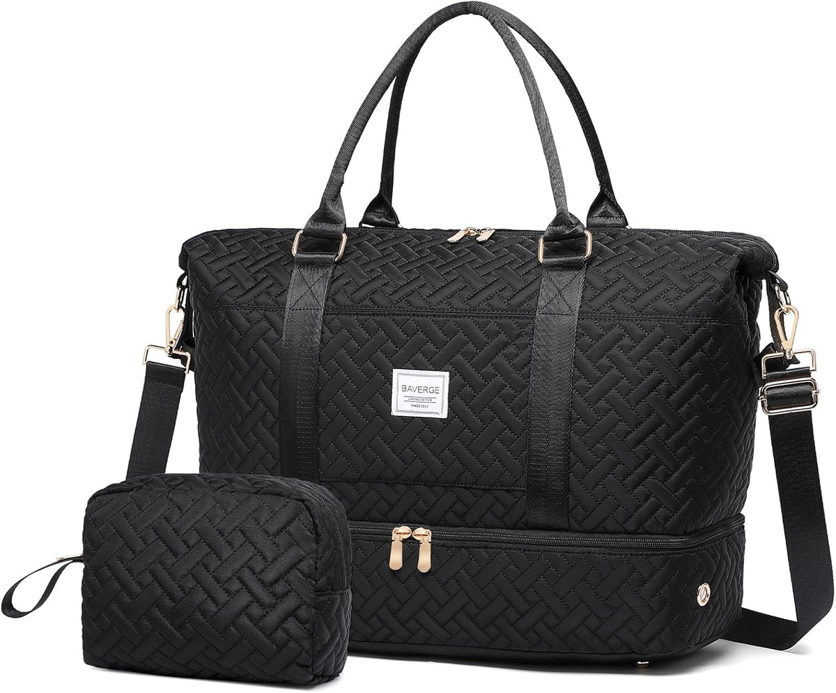 Duffle Bag for Travel, Weekender Bag with Shoe Compartment, Carry On Overnight Bag for Women with Toiletry Bag, Gym Bag with Wet Pocket, Hospital Bags for Labor and Delivery Beige