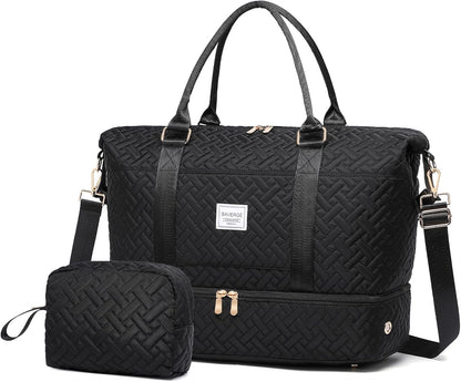 Duffle Bag for Travel, Weekender Bag with Shoe Compartment, Carry On Overnight Bag for Women with Toiletry Bag, Gym Bag with Wet Pocket, Hospital Bags for Labor and Delivery Beige
