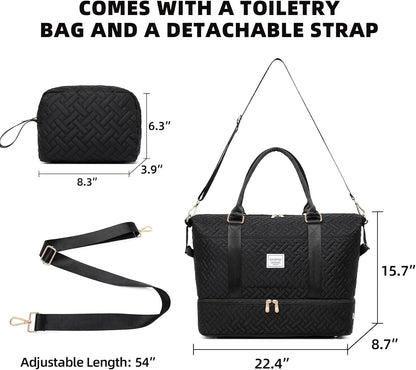 Duffle Bag for Travel, Weekender Bag with Shoe Compartment, Carry On Overnight Bag for Women with Toiletry Bag, Gym Bag with Wet Pocket, Hospital Bags for Labor and Delivery Beige