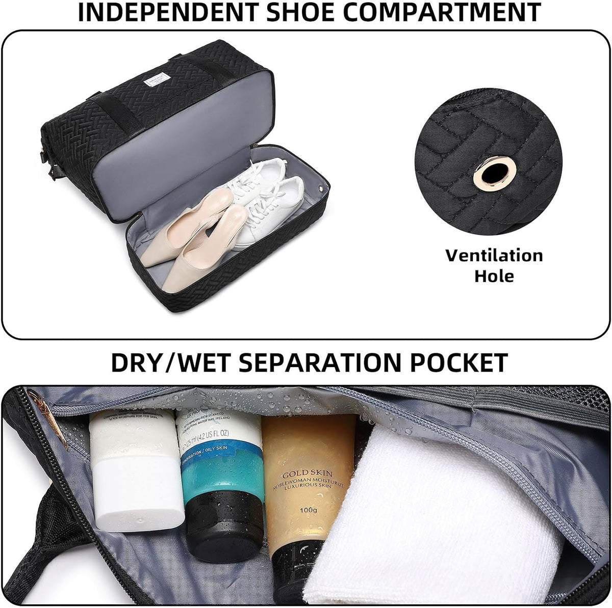 Duffle Bag for Travel, Weekender Bag with Shoe Compartment, Carry On Overnight Bag for Women with Toiletry Bag, Gym Bag with Wet Pocket, Hospital Bags for Labor and Delivery Beige