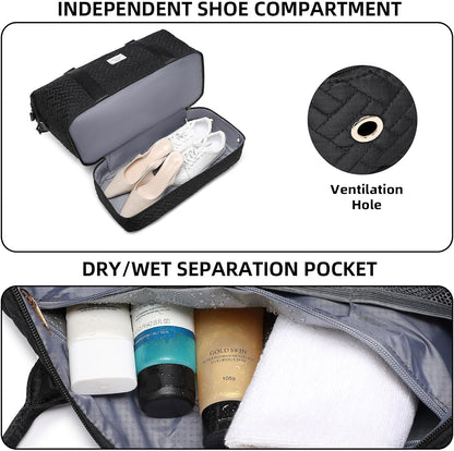 Duffle Bag for Travel, Weekender Bag with Shoe Compartment, Carry On Overnight Bag for Women with Toiletry Bag, Gym Bag with Wet Pocket, Hospital Bags for Labor and Delivery Beige