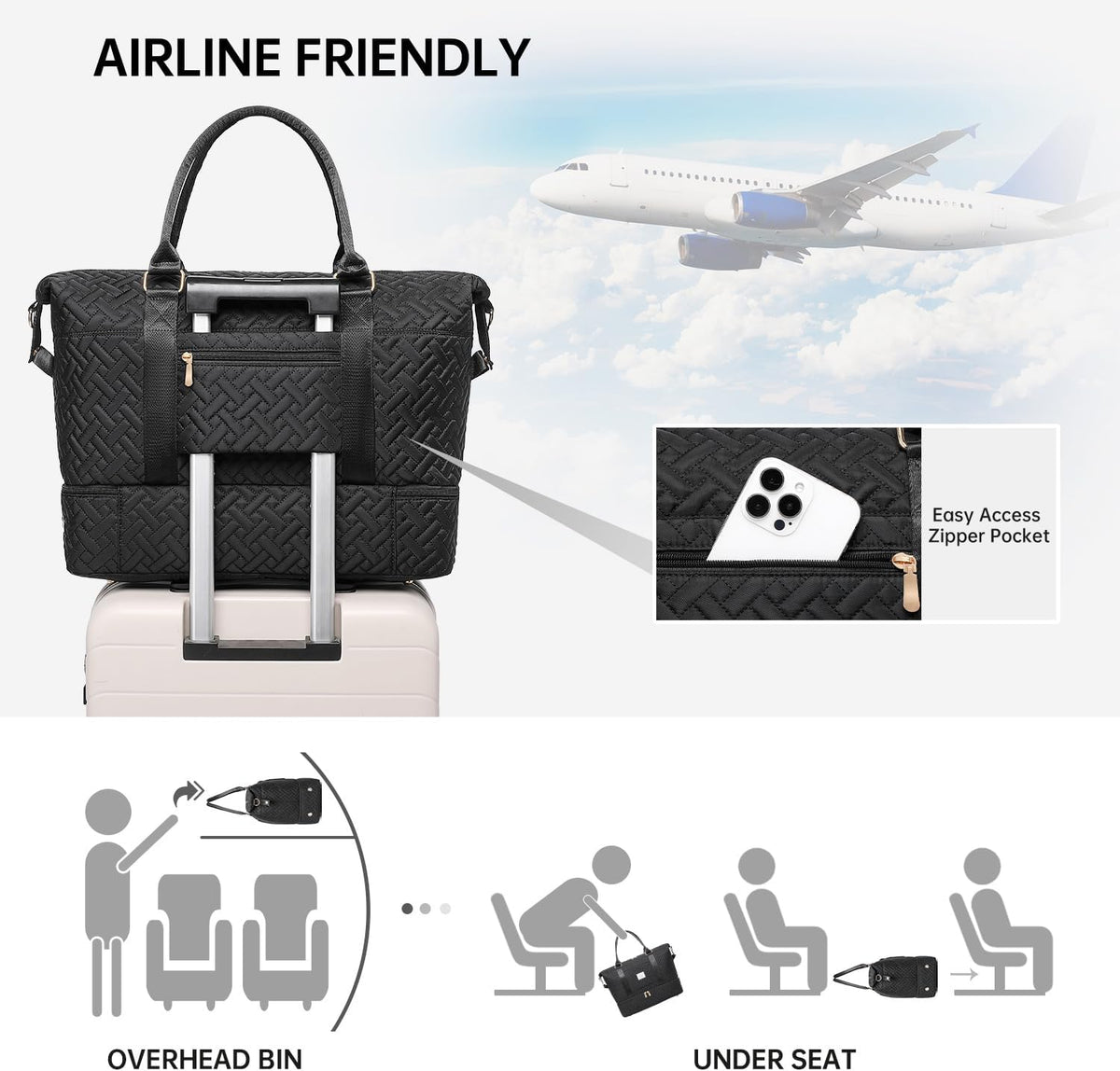 Duffle Bag for Travel, Weekender Bag with Shoe Compartment, Carry On Overnight Bag for Women with Toiletry Bag, Gym Bag with Wet Pocket, Hospital Bags for Labor and Delivery Beige