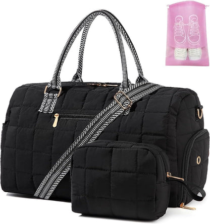 Duffle Bag for Travel, Weekender Bag with Shoe Compartment, Carry On Overnight Bag for Women with Toiletry Bag, Gym Bag with Wet Pocket, Hospital Bags for Labor and Delivery Beige