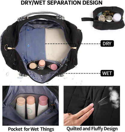 Duffle Bag for Travel, Weekender Bag with Shoe Compartment, Carry On Overnight Bag for Women with Toiletry Bag, Gym Bag with Wet Pocket, Hospital Bags for Labor and Delivery Beige