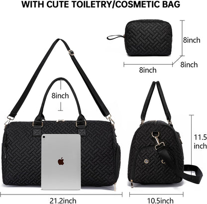 Duffle Bag for Travel, Weekender Bag with Shoe Compartment, Carry On Overnight Bag for Women with Toiletry Bag, Gym Bag with Wet Pocket, Hospital Bags for Labor and Delivery Beige