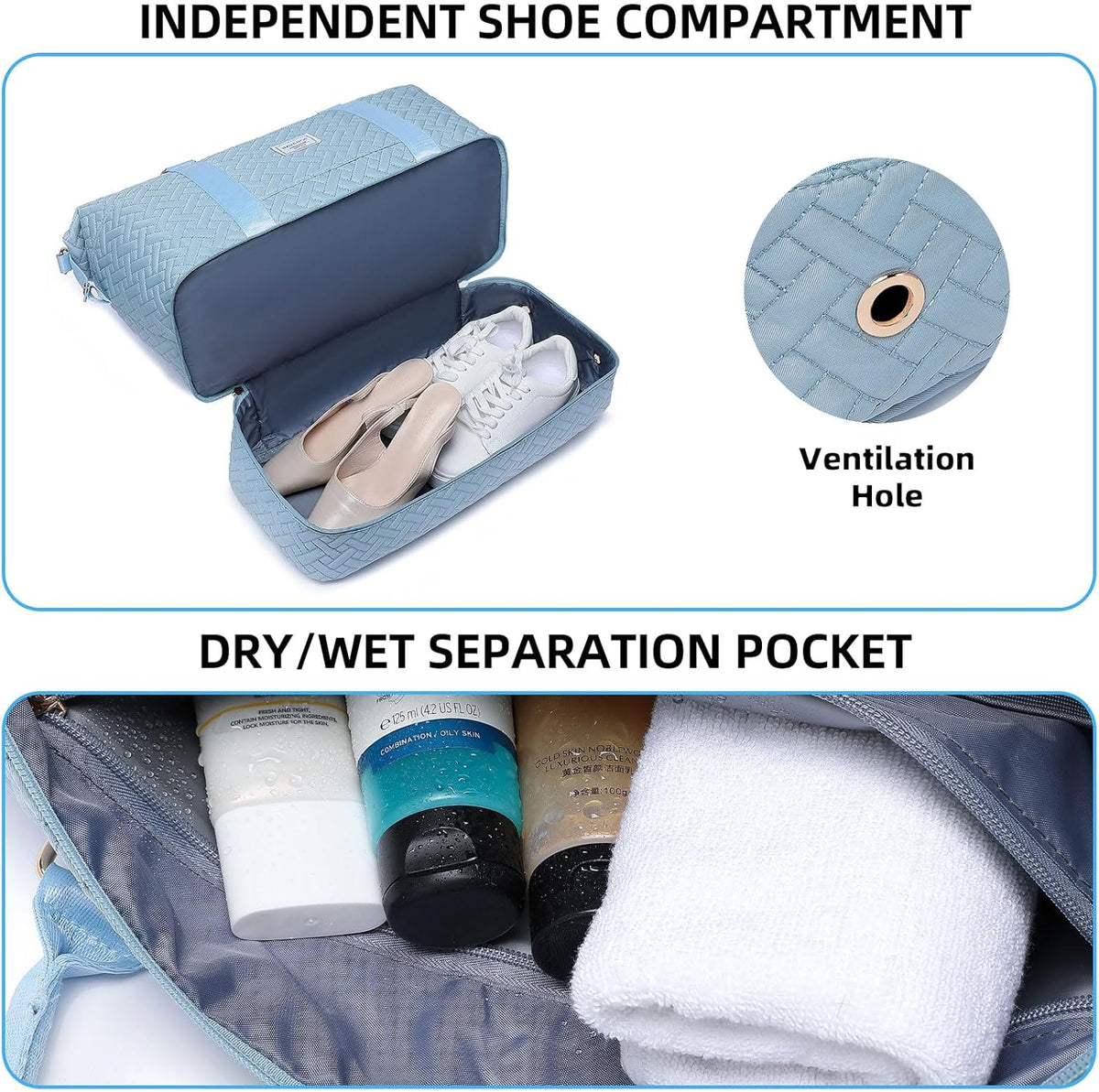 Duffle Bag for Travel, Weekender Bag with Shoe Compartment, Carry On Overnight Bag for Women with Toiletry Bag, Gym Bag with Wet Pocket, Hospital Bags for Labor and Delivery Beige