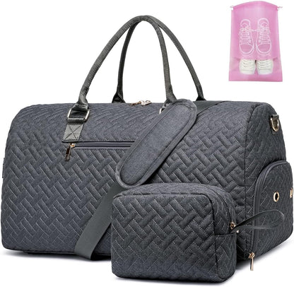 Duffle Bag for Travel, Weekender Bag with Shoe Compartment, Carry On Overnight Bag for Women with Toiletry Bag, Gym Bag with Wet Pocket, Hospital Bags for Labor and Delivery Beige