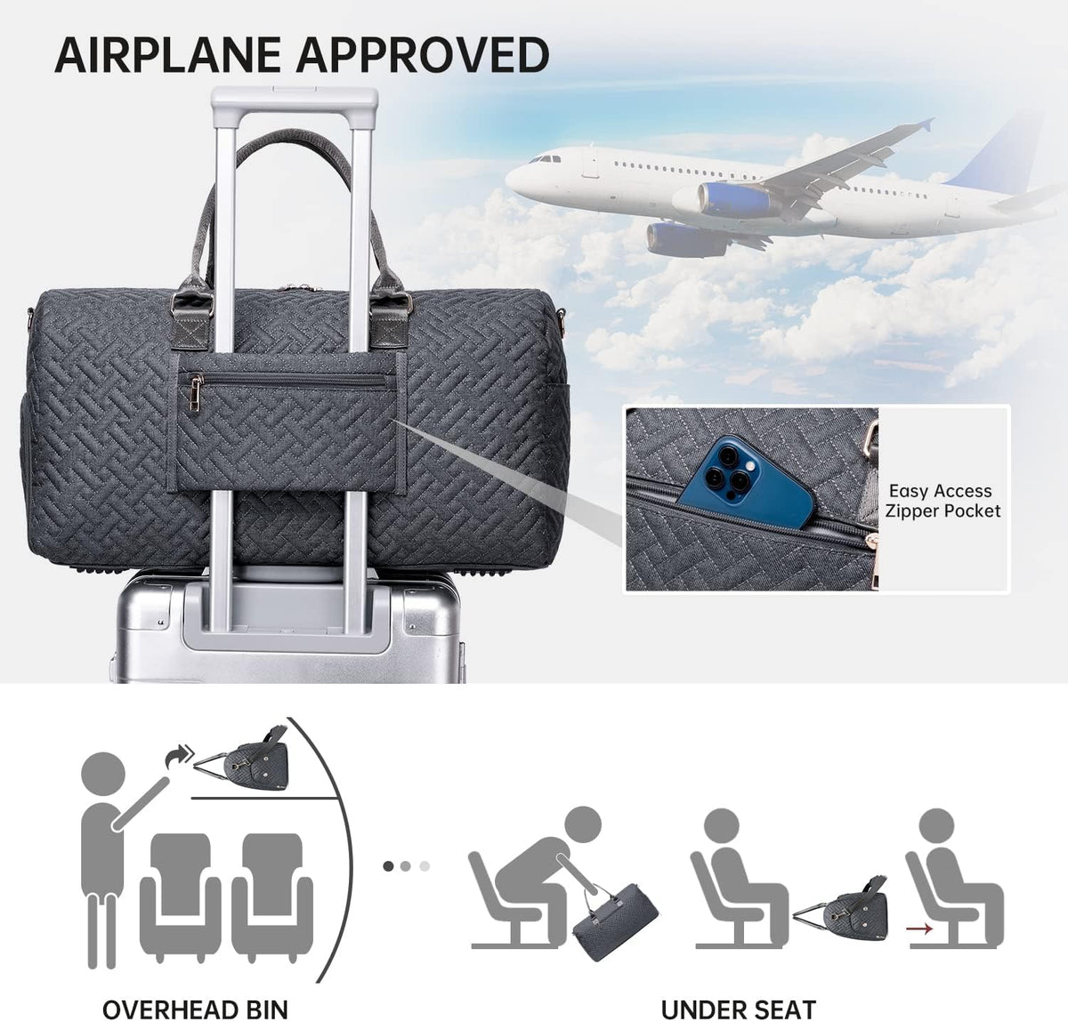 Duffle Bag for Travel, Weekender Bag with Shoe Compartment, Carry On Overnight Bag for Women with Toiletry Bag, Gym Bag with Wet Pocket, Hospital Bags for Labor and Delivery Beige