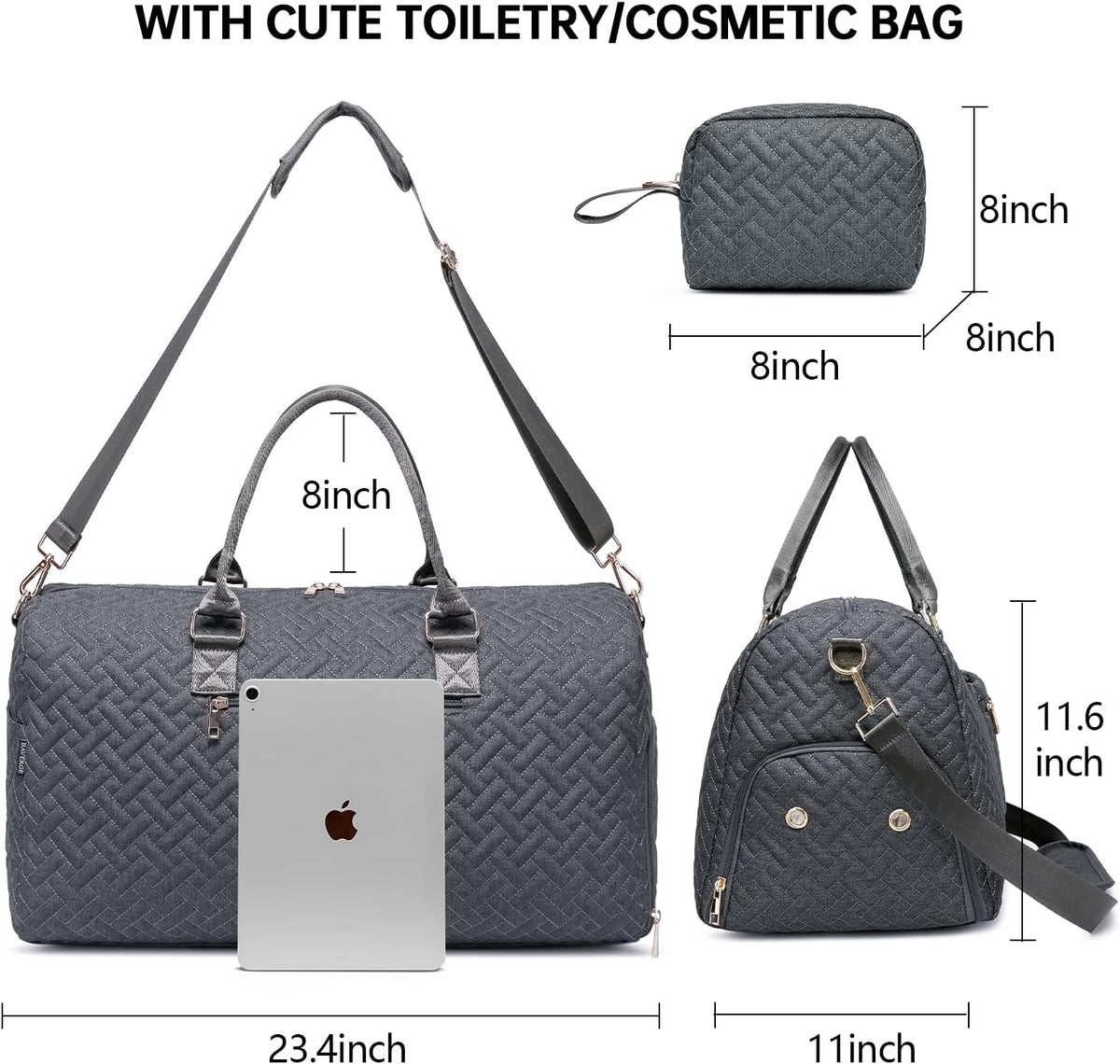 Duffle Bag for Travel, Weekender Bag with Shoe Compartment, Carry On Overnight Bag for Women with Toiletry Bag, Gym Bag with Wet Pocket, Hospital Bags for Labor and Delivery Beige