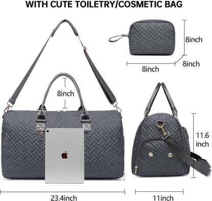 Duffle Bag for Travel, Weekender Bag with Shoe Compartment, Carry On Overnight Bag for Women with Toiletry Bag, Gym Bag with Wet Pocket, Hospital Bags for Labor and Delivery Beige