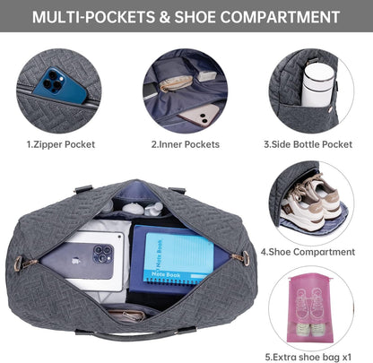 Duffle Bag for Travel, Weekender Bag with Shoe Compartment, Carry On Overnight Bag for Women with Toiletry Bag, Gym Bag with Wet Pocket, Hospital Bags for Labor and Delivery Beige