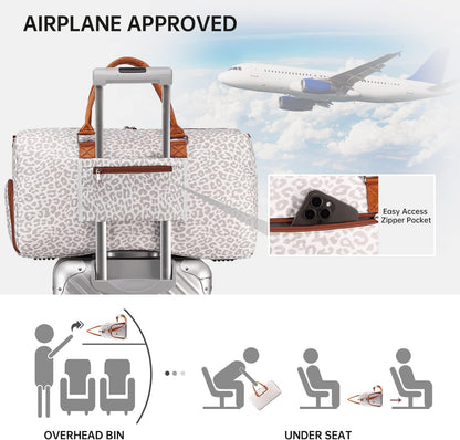 Duffle Bag for Travel, Weekender Bag with Shoe Compartment, Carry On Overnight Bag for Women with Toiletry Bag, Gym Bag with Wet Pocket, Hospital Bags for Labor and Delivery Beige