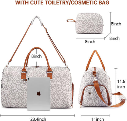 Duffle Bag for Travel, Weekender Bag with Shoe Compartment, Carry On Overnight Bag for Women with Toiletry Bag, Gym Bag with Wet Pocket, Hospital Bags for Labor and Delivery Beige