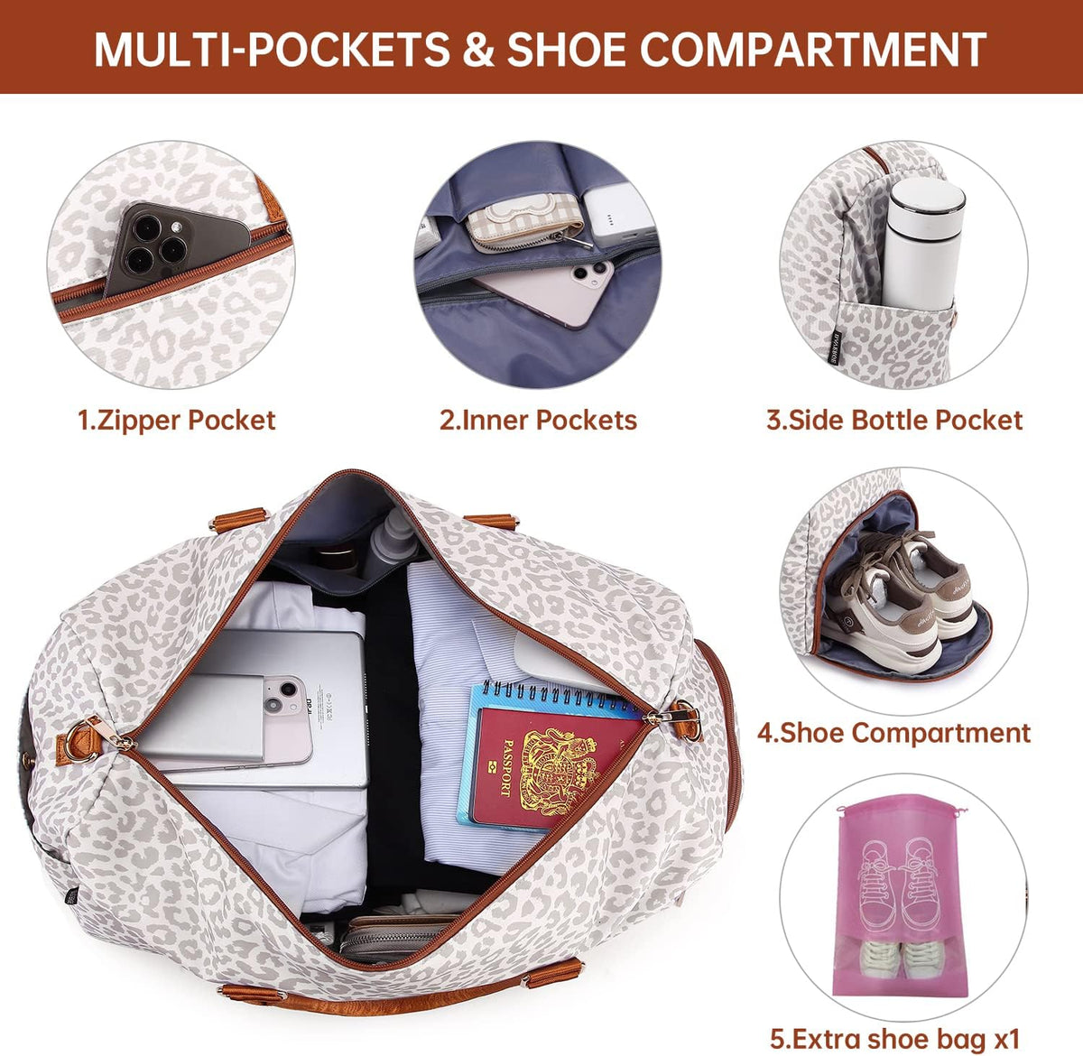 Duffle Bag for Travel, Weekender Bag with Shoe Compartment, Carry On Overnight Bag for Women with Toiletry Bag, Gym Bag with Wet Pocket, Hospital Bags for Labor and Delivery Beige