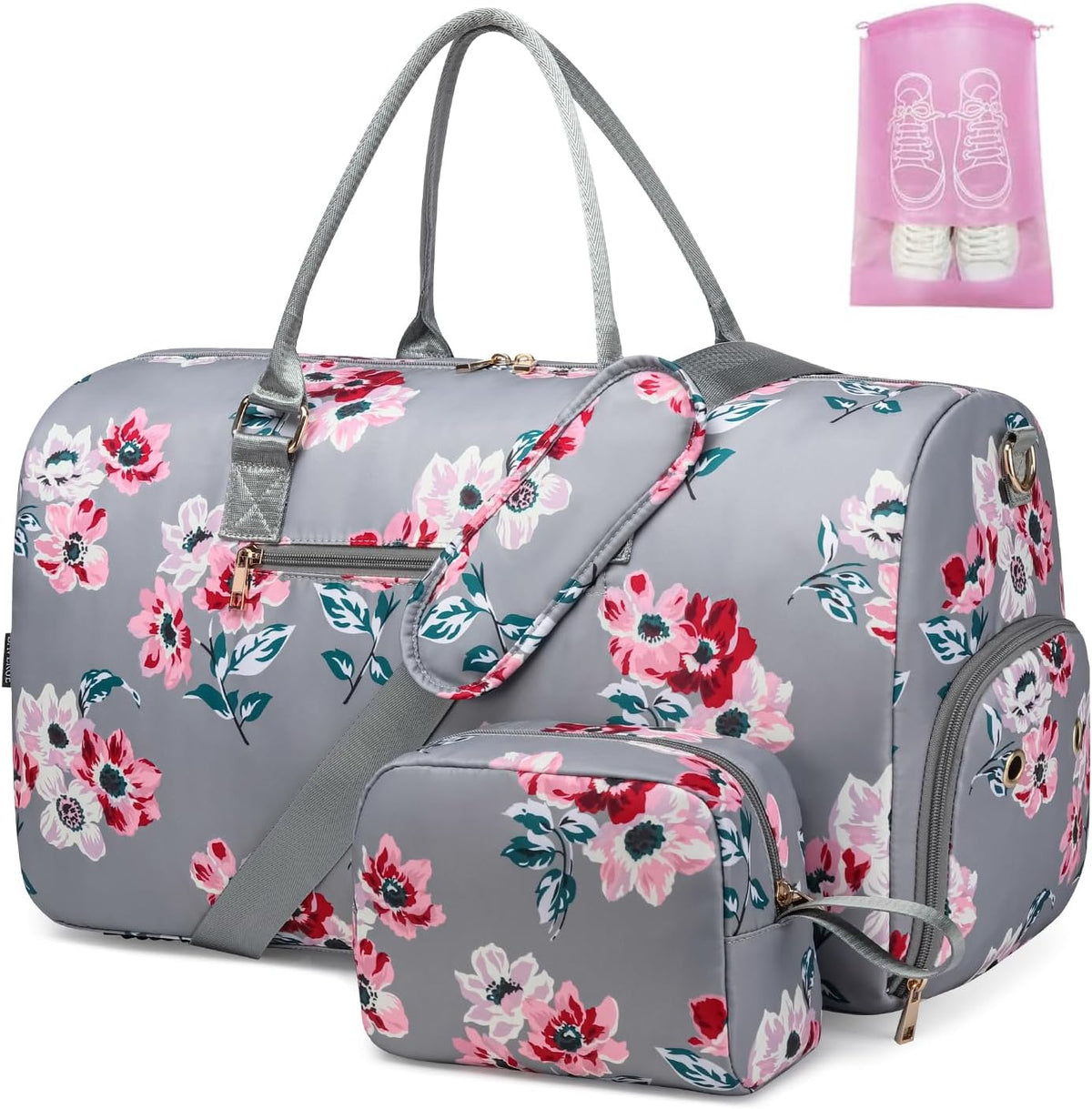Duffle Bag for Travel, Weekender Bag with Shoe Compartment, Carry On Overnight Bag for Women with Toiletry Bag, Gym Bag with Wet Pocket, Hospital Bags for Labor and Delivery Beige