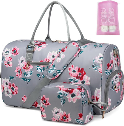 Duffle Bag for Travel, Weekender Bag with Shoe Compartment, Carry On Overnight Bag for Women with Toiletry Bag, Gym Bag with Wet Pocket, Hospital Bags for Labor and Delivery Beige