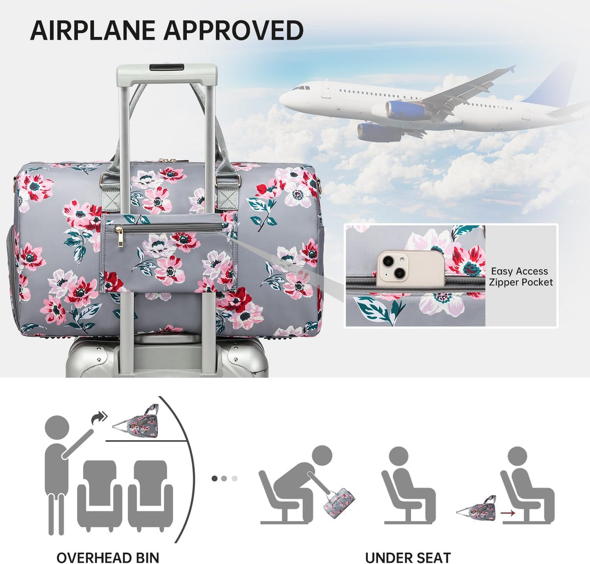 Duffle Bag for Travel, Weekender Bag with Shoe Compartment, Carry On Overnight Bag for Women with Toiletry Bag, Gym Bag with Wet Pocket, Hospital Bags for Labor and Delivery Beige