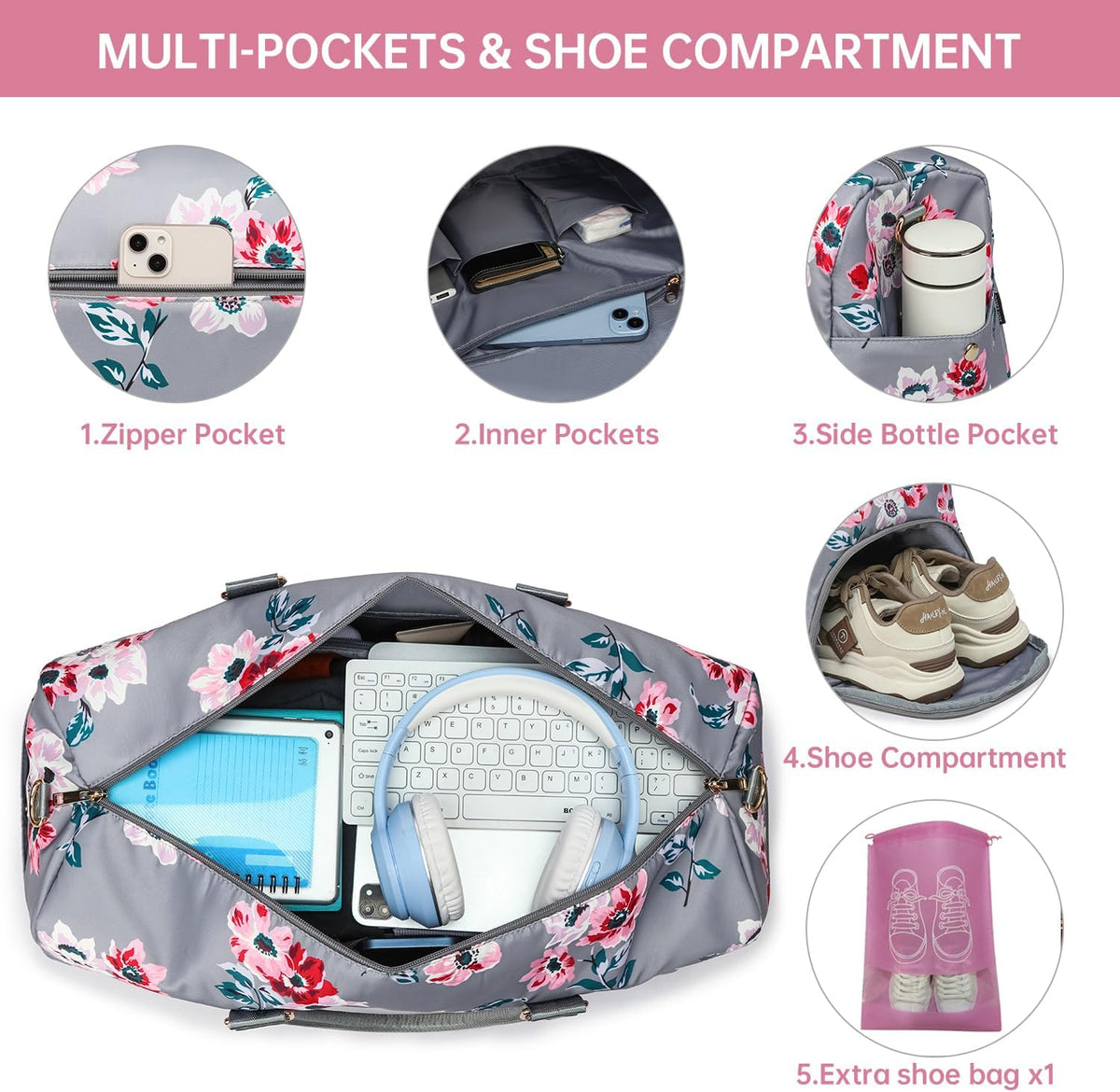 Duffle Bag for Travel, Weekender Bag with Shoe Compartment, Carry On Overnight Bag for Women with Toiletry Bag, Gym Bag with Wet Pocket, Hospital Bags for Labor and Delivery Beige