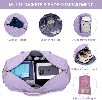 Duffle Bag for Travel, Weekender Bag with Shoe Compartment, Carry On Overnight Bag for Women with Toiletry Bag, Gym Bag with Wet Pocket, Hospital Bags for Labor and Delivery Beige