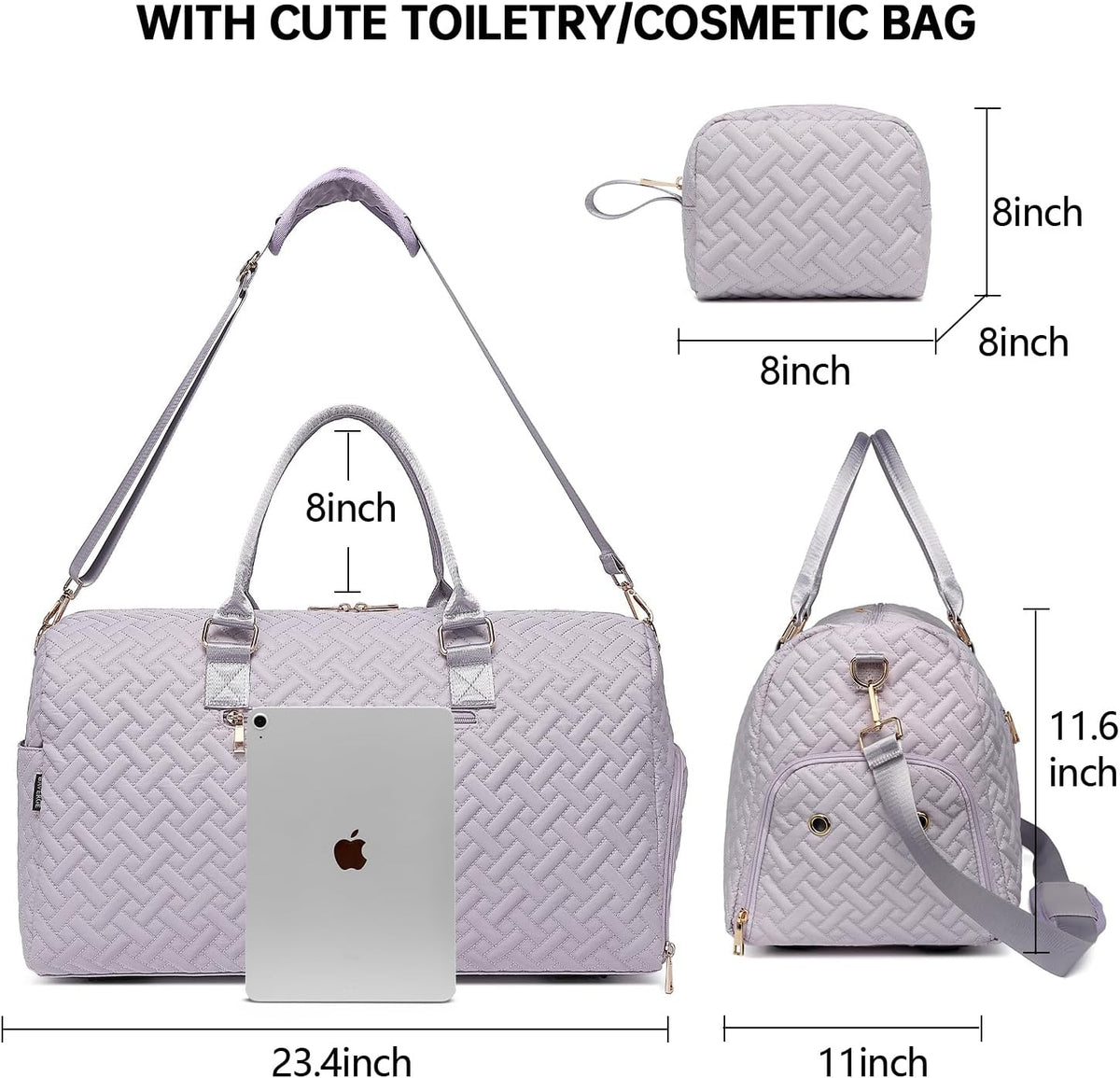 Duffle Bag for Travel, Weekender Bag with Shoe Compartment, Carry On Overnight Bag for Women with Toiletry Bag, Gym Bag with Wet Pocket, Hospital Bags for Labor and Delivery Beige