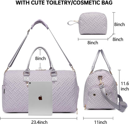 Duffle Bag for Travel, Weekender Bag with Shoe Compartment, Carry On Overnight Bag for Women with Toiletry Bag, Gym Bag with Wet Pocket, Hospital Bags for Labor and Delivery Beige