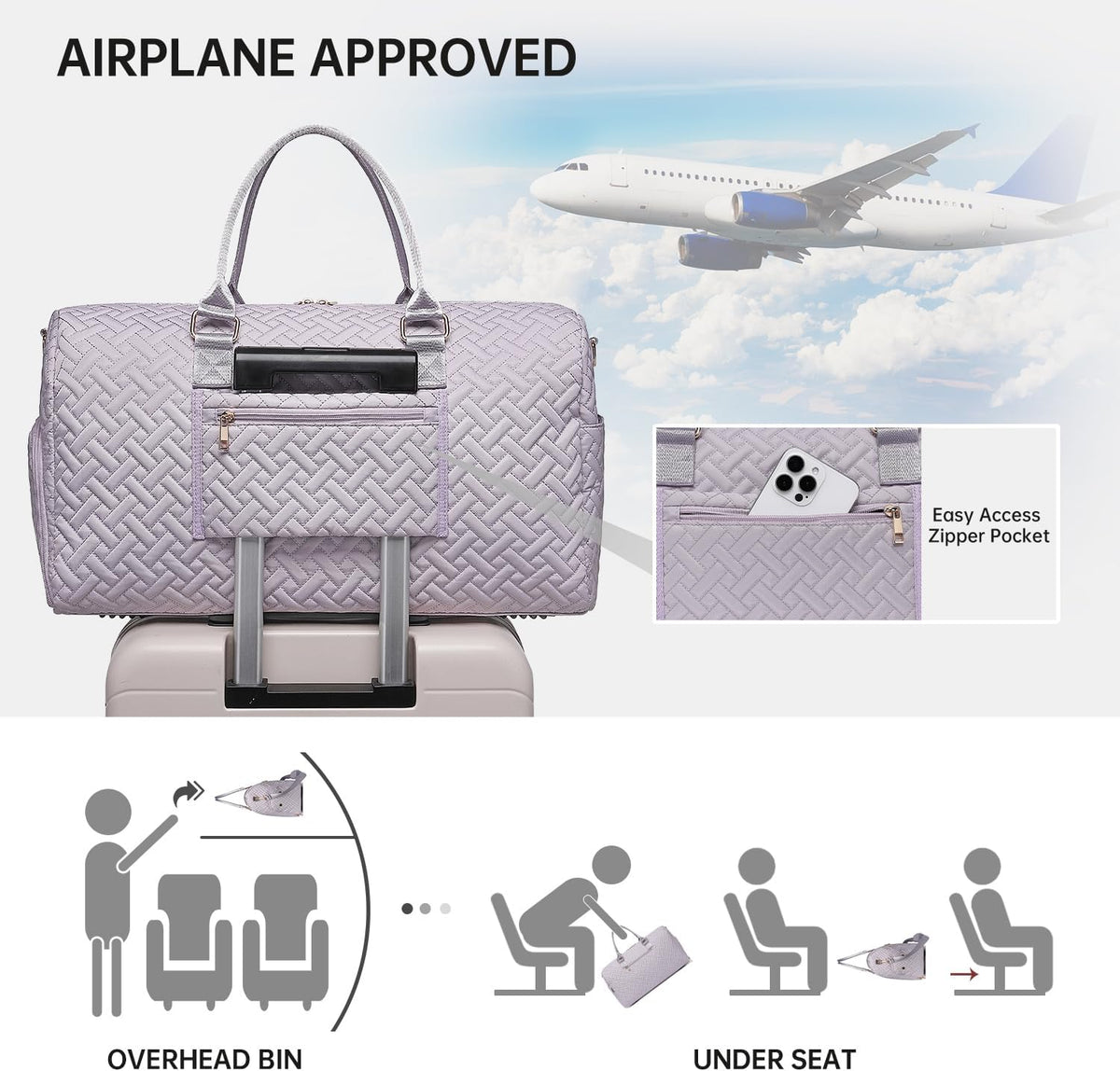 Duffle Bag for Travel, Weekender Bag with Shoe Compartment, Carry On Overnight Bag for Women with Toiletry Bag, Gym Bag with Wet Pocket, Hospital Bags for Labor and Delivery Beige