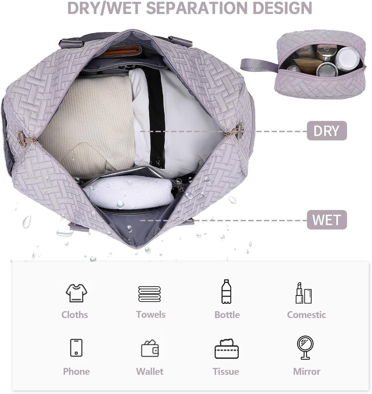 Duffle Bag for Travel, Weekender Bag with Shoe Compartment, Carry On Overnight Bag for Women with Toiletry Bag, Gym Bag with Wet Pocket, Hospital Bags for Labor and Delivery Beige