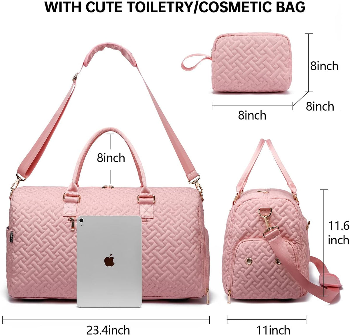 Duffle Bag for Travel, Weekender Bag with Shoe Compartment, Carry On Overnight Bag for Women with Toiletry Bag, Gym Bag with Wet Pocket, Hospital Bags for Labor and Delivery Beige