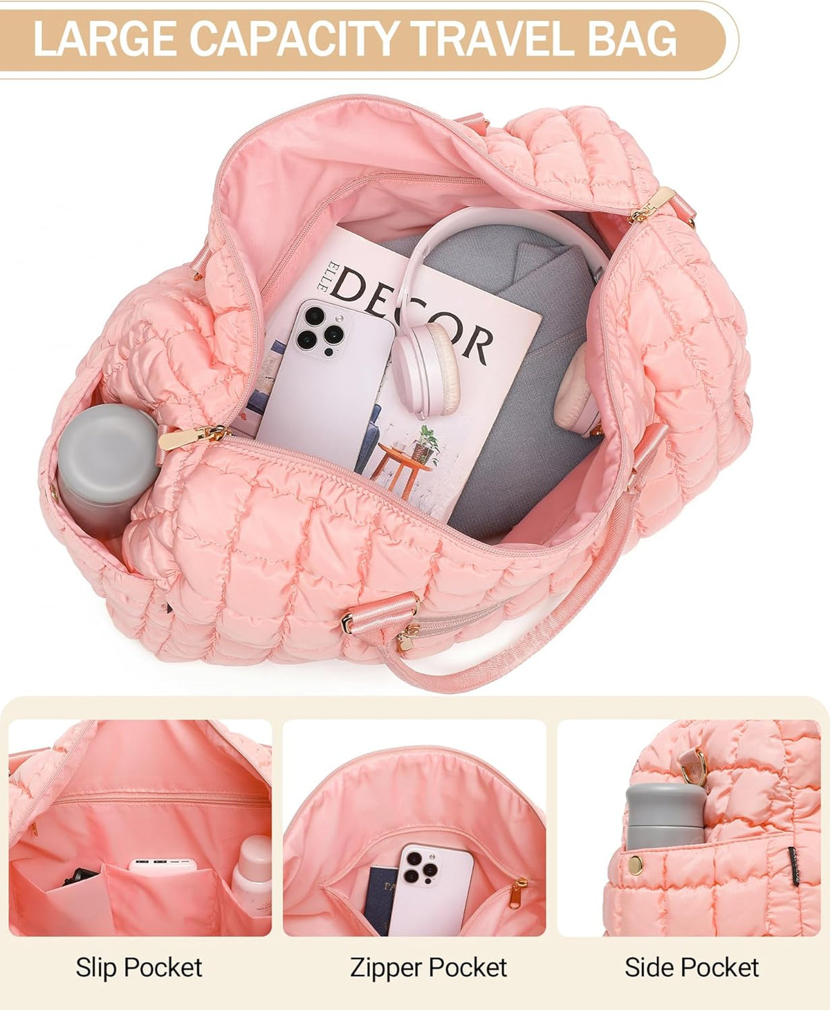 Duffle Bag for Travel, Weekender Bag with Shoe Compartment, Carry On Overnight Bag for Women with Toiletry Bag, Gym Bag with Wet Pocket, Hospital Bags for Labor and Delivery Beige