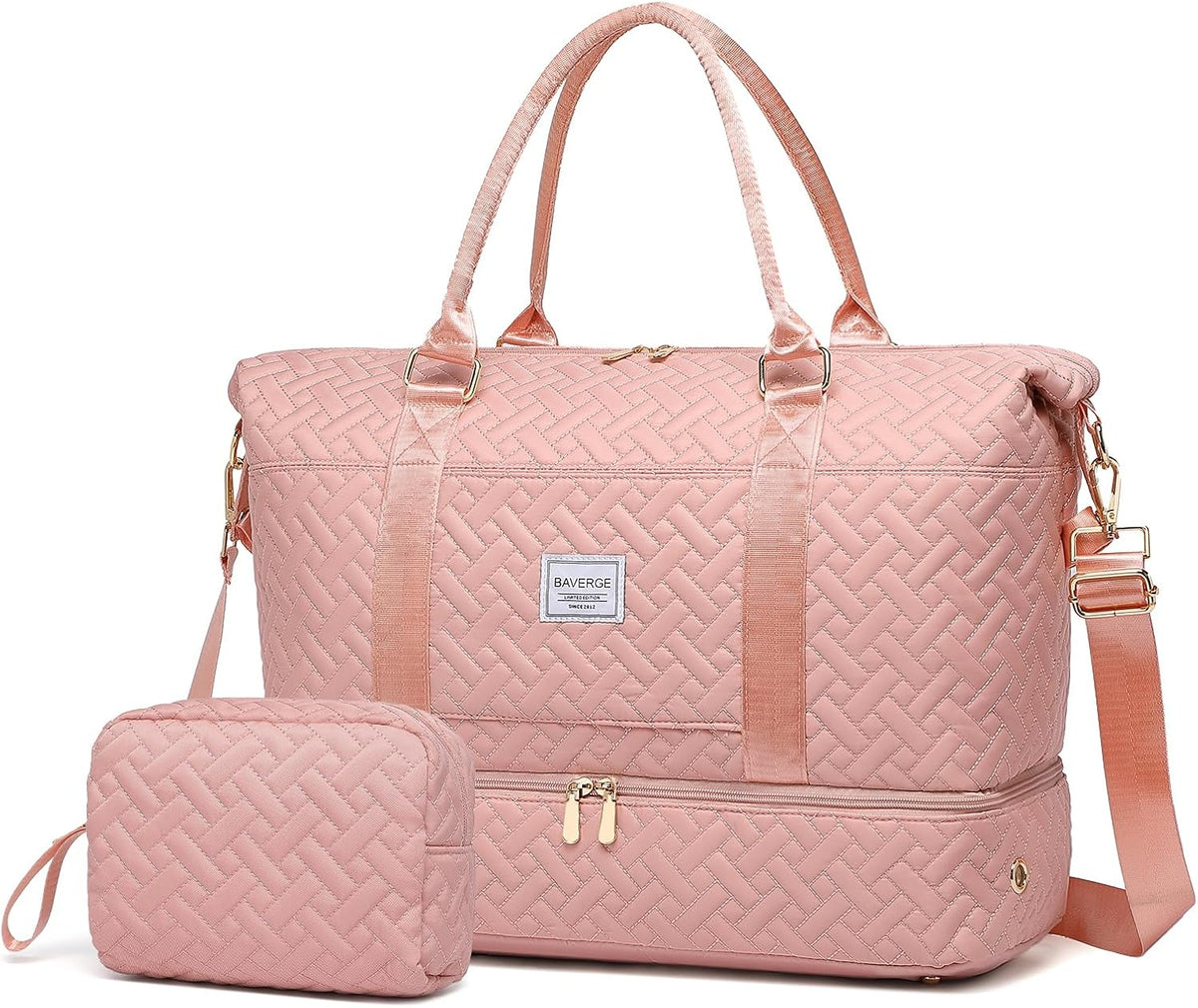 Duffle Bag for Travel, Weekender Bag with Shoe Compartment, Carry On Overnight Bag for Women with Toiletry Bag, Gym Bag with Wet Pocket, Hospital Bags for Labor and Delivery Beige