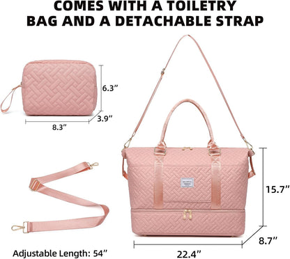 Duffle Bag for Travel, Weekender Bag with Shoe Compartment, Carry On Overnight Bag for Women with Toiletry Bag, Gym Bag with Wet Pocket, Hospital Bags for Labor and Delivery Beige