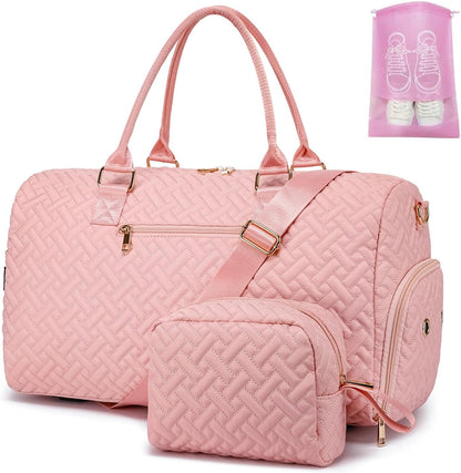 Duffle Bag for Travel, Weekender Bag with Shoe Compartment, Carry On Overnight Bag for Women with Toiletry Bag, Gym Bag with Wet Pocket, Hospital Bags for Labor and Delivery Beige