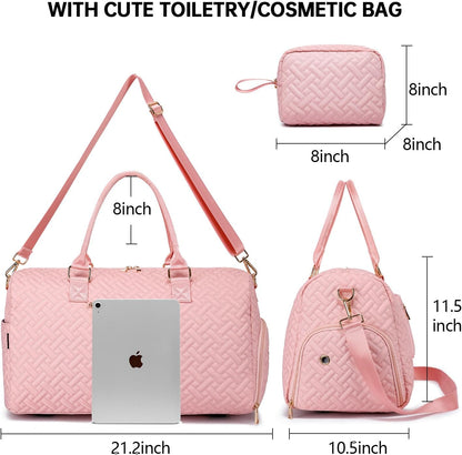 Duffle Bag for Travel, Weekender Bag with Shoe Compartment, Carry On Overnight Bag for Women with Toiletry Bag, Gym Bag with Wet Pocket, Hospital Bags for Labor and Delivery Beige