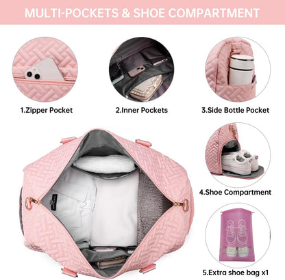 Duffle Bag for Travel, Weekender Bag with Shoe Compartment, Carry On Overnight Bag for Women with Toiletry Bag, Gym Bag with Wet Pocket, Hospital Bags for Labor and Delivery Beige