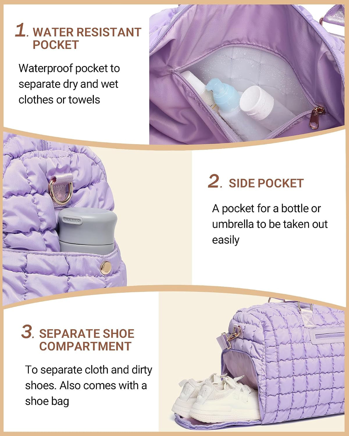 Duffle Bag for Travel, Weekender Bag with Shoe Compartment, Carry On Overnight Bag for Women with Toiletry Bag, Gym Bag with Wet Pocket, Hospital Bags for Labor and Delivery Beige