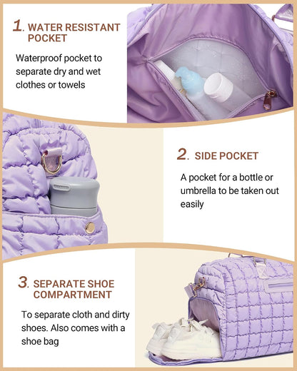 Duffle Bag for Travel, Weekender Bag with Shoe Compartment, Carry On Overnight Bag for Women with Toiletry Bag, Gym Bag with Wet Pocket, Hospital Bags for Labor and Delivery Beige