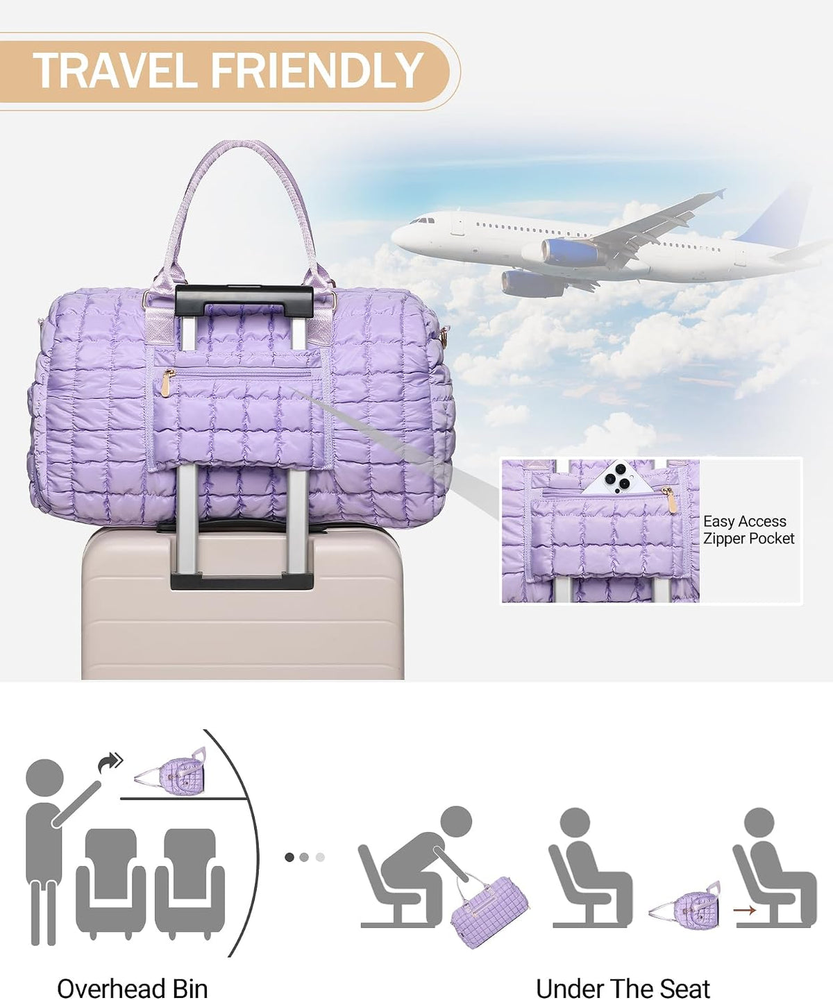 Duffle Bag for Travel, Weekender Bag with Shoe Compartment, Carry On Overnight Bag for Women with Toiletry Bag, Gym Bag with Wet Pocket, Hospital Bags for Labor and Delivery Beige