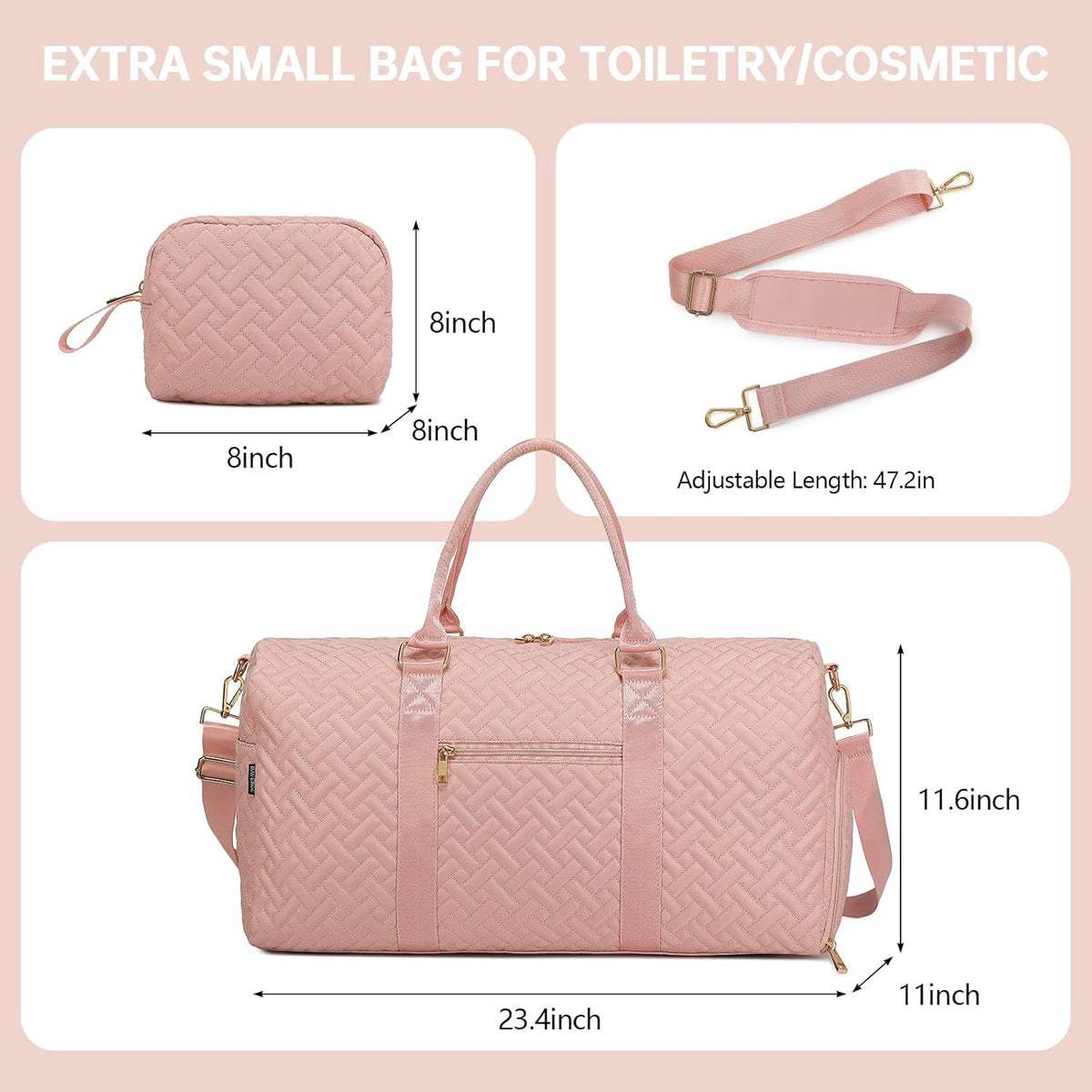 Duffle Bag for Travel, Weekender Bag with Shoe Compartment, Carry On Overnight Bag for Women with Toiletry Bag, Gym Bag with Wet Pocket, Hospital Bags for Labor and Delivery Beige