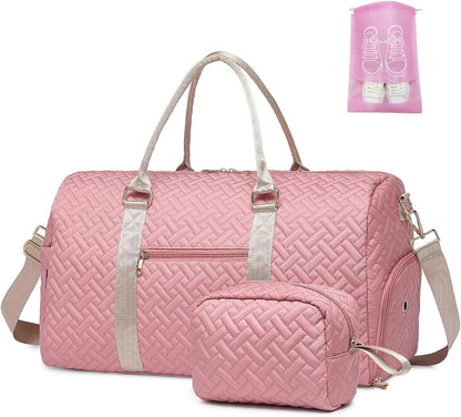 Duffle Bag for Travel, Weekender Bag with Shoe Compartment, Carry On Overnight Bag for Women with Toiletry Bag, Gym Bag with Wet Pocket, Hospital Bags for Labor and Delivery Beige