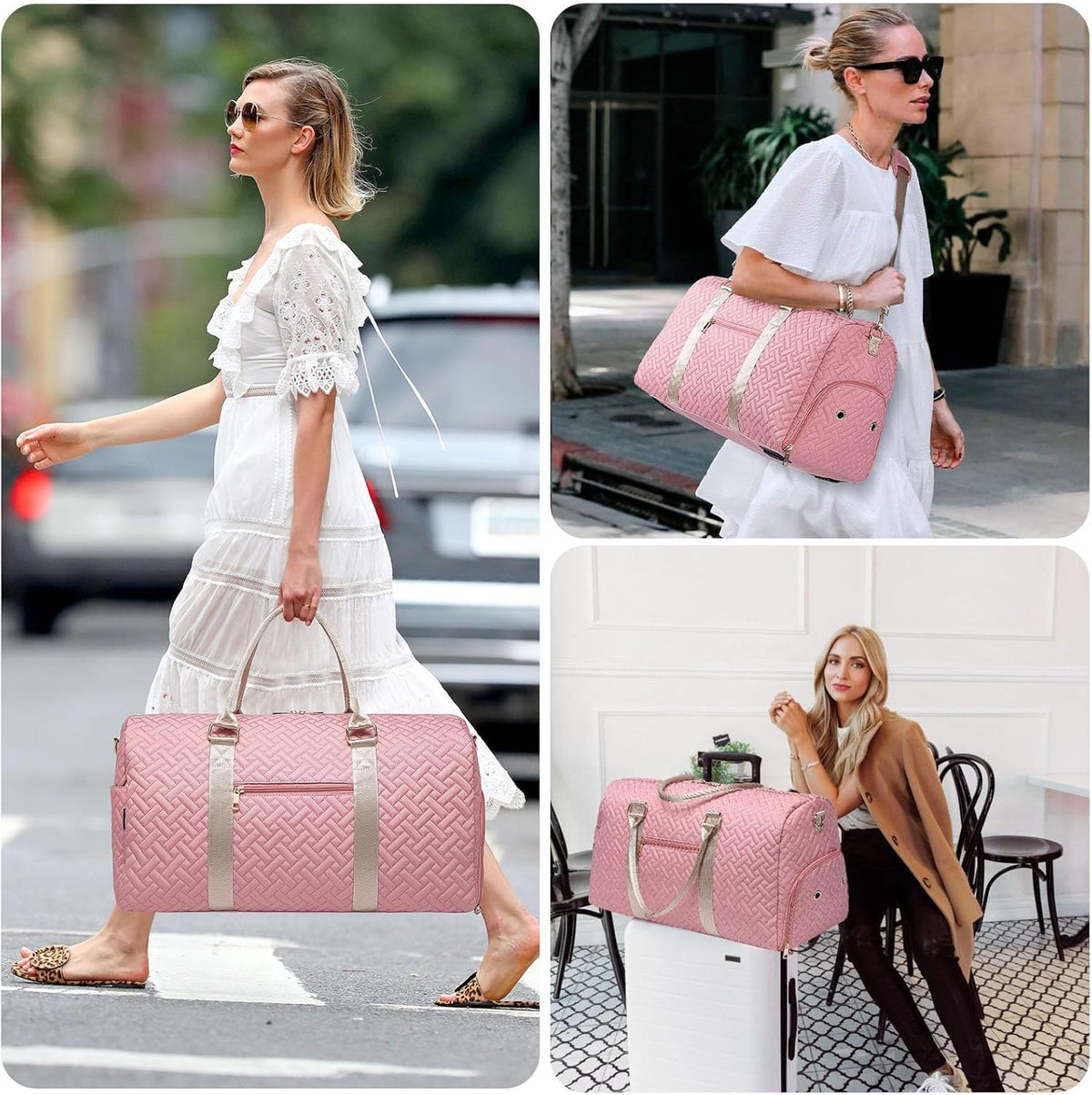 Duffle Bag for Travel, Weekender Bag with Shoe Compartment, Carry On Overnight Bag for Women with Toiletry Bag, Gym Bag with Wet Pocket, Hospital Bags for Labor and Delivery Beige