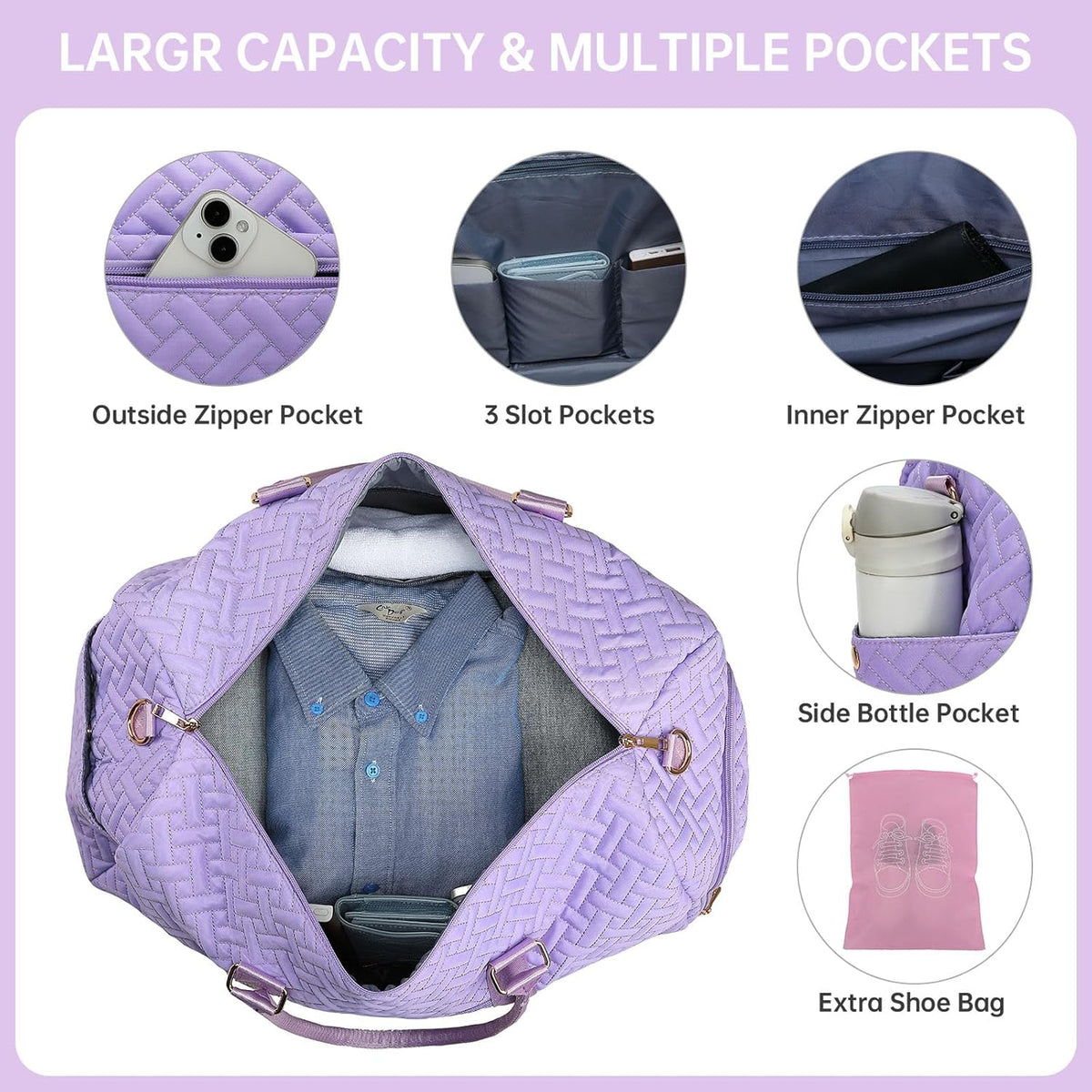 Duffle Bag for Travel, Weekender Bag with Shoe Compartment, Carry On Overnight Bag for Women with Toiletry Bag, Gym Bag with Wet Pocket, Hospital Bags for Labor and Delivery Beige